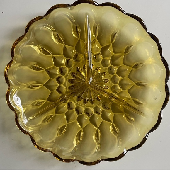Anchor Hocking Divided Tray Amber Tri-Section Fairfield Glass Vintage Dish Tray - Picture 11 of 16